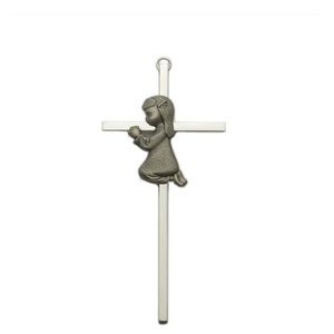 Silver Cross with Girl Praying